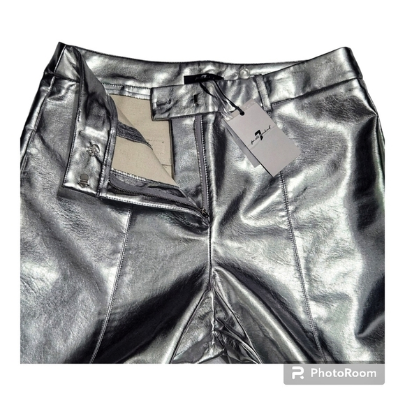 7 For All Mankind Silver Metallic Faux Leather Pants - Picture 10 of 13